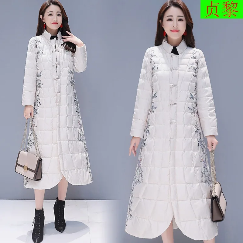 

Fashion China Ethnic-Style Printed Cotton Overcoat Women's 2018 Winter New Style Thick Retro Mid-length down Jacket Cotton-padde