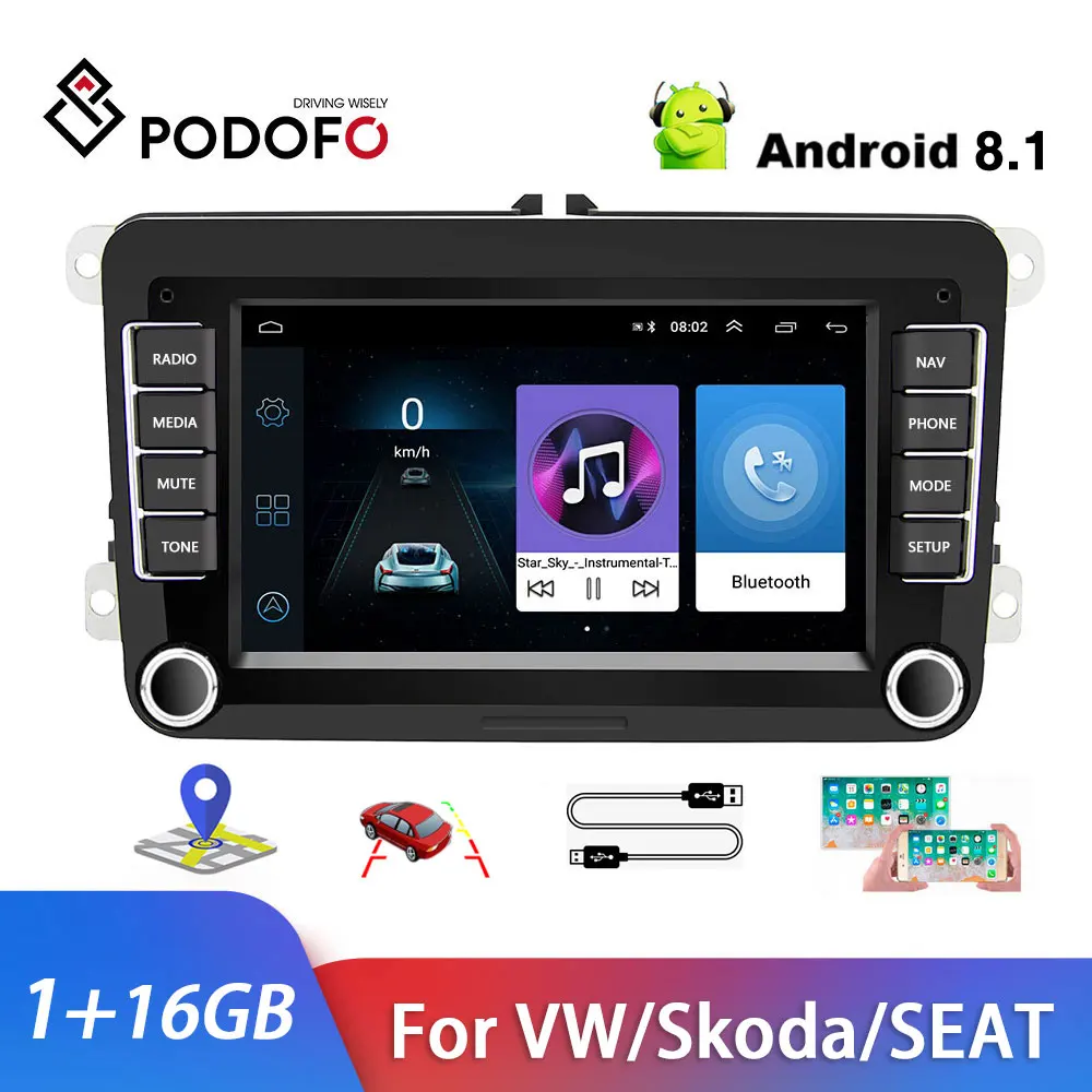 Автомагнитола Podofo мультимедийный плеер 2 Din с GPS 7 дюймов can шиной MP5 для Skoda VW Passat B6