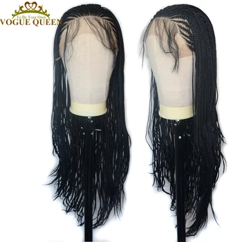 

Vogue Queen Natural Black Micro Braids Synthetic Lace Front Wig High Heat Resistant Fiber With Baby Hair For Women