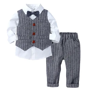 

Boys Suits Blazers Clothes Suits For Wedding Formal Party Striped Baby Vest Shirt Pants Kids Boy Outerwear Clothing Set ZH140