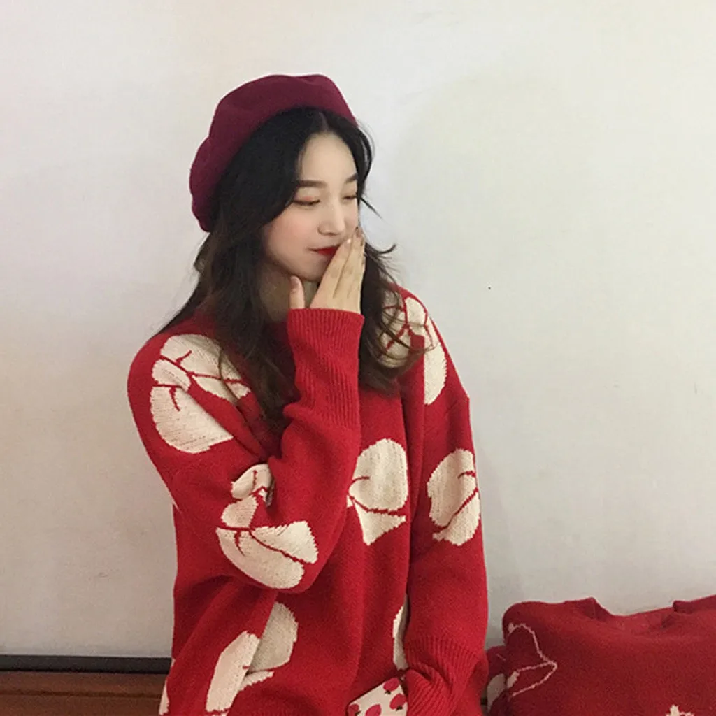 Christmas Women Sweater Santa Claus Reindeer Printed O-neck Long Sleeve Women Pullovers Winter Jumpers Knitwear Sweater