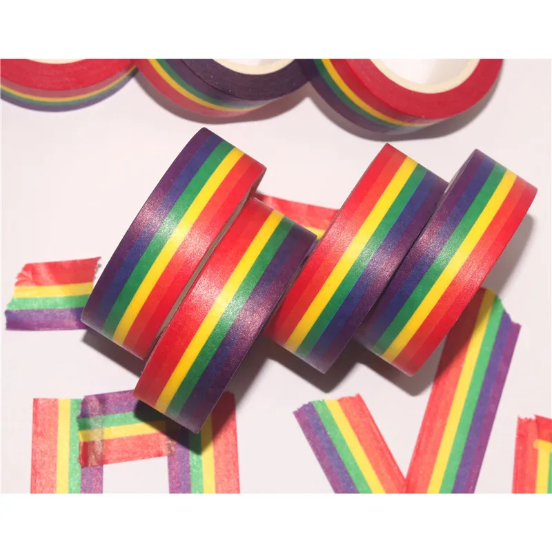 1pcs Rainbow Color Washi Tapes Set 15mm*10m Adhesive Basic Decoration Masking  Tape Stickers for