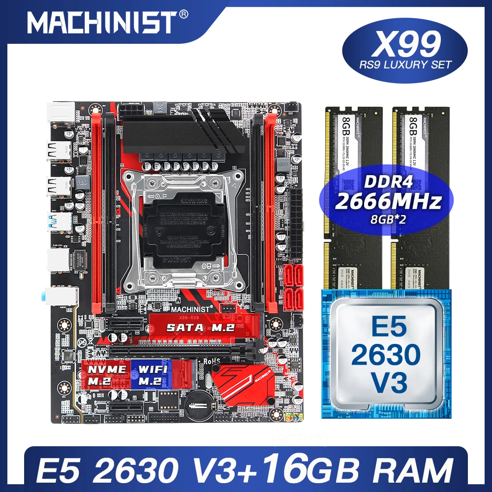 Материнская плата machinist X99 mATX + процессор Intel xeon E5 2011 V3 DDR4 16 Гб (2 х8 ГБ) 2630 МГц 2666 M-ATX |