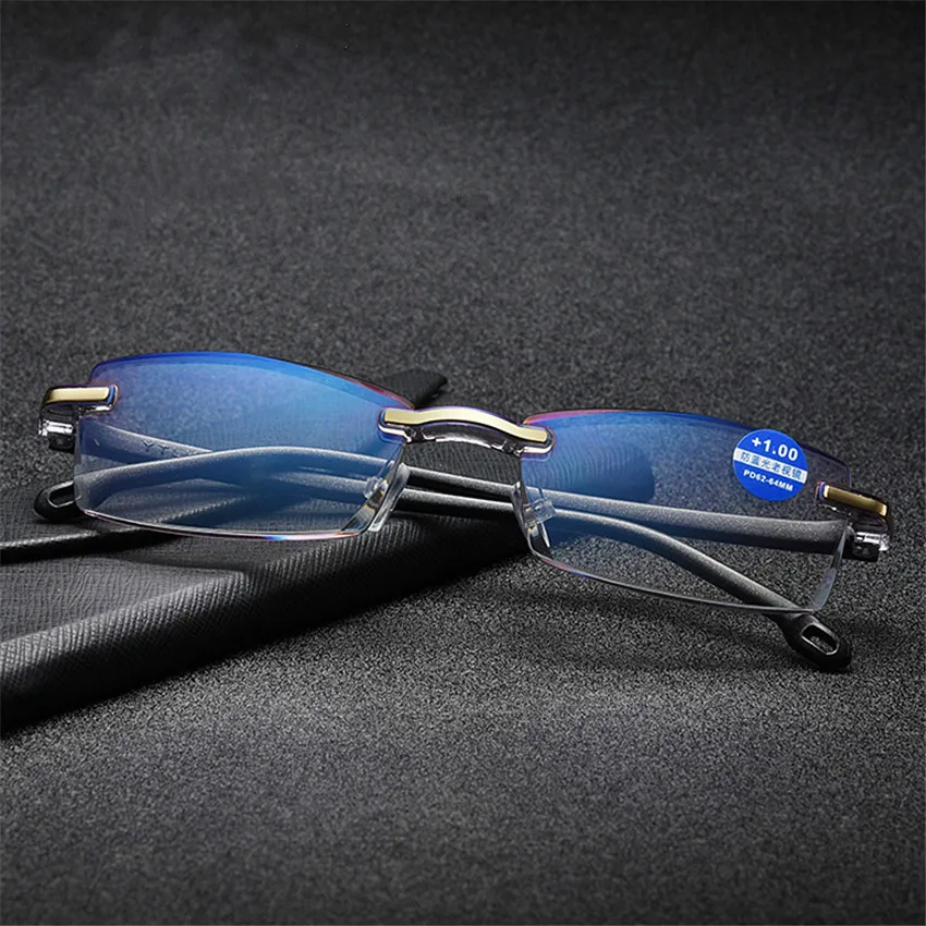 Rimless Reading Glasses Women Men Transparent Blue Light Blocking Frameless Computer Glasses Presbyopia Reader 1.0 1.5
