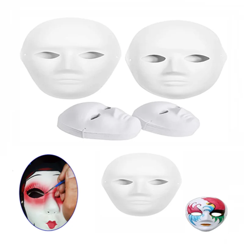 5pcs Diy Painting Pulp Blank White Masks Full Face Half Face Masquerade  Party Mask Costume Props For Men Women Kids Craft Supply