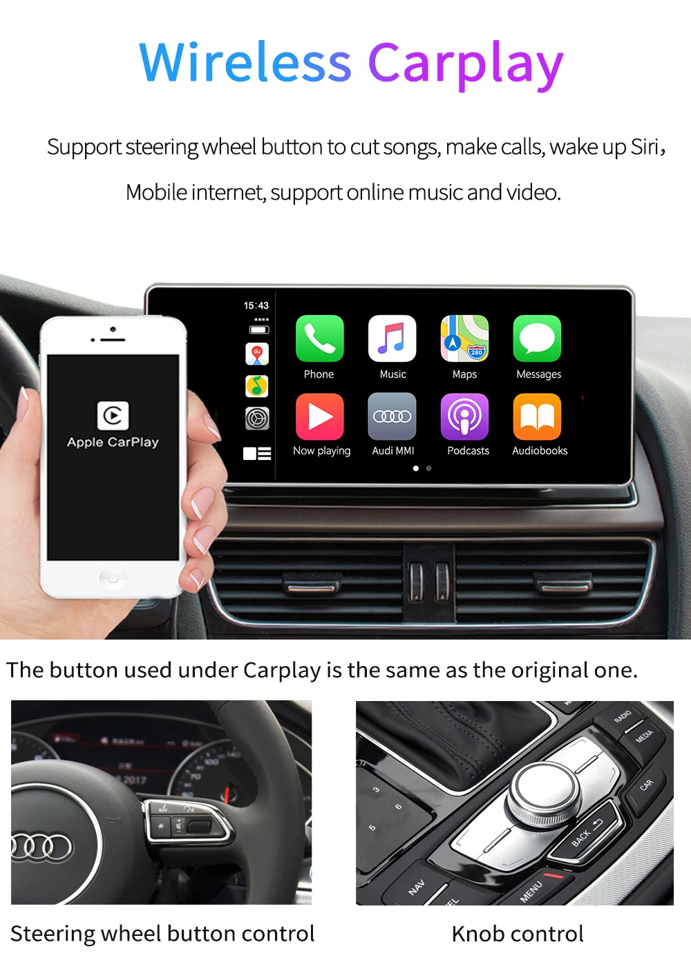 CarPlay для Audi проводное usb-соединение A3/A4/A5/Q3/Q5/A6/A7 MMI 3g/3g+ интерфейс muItimedia CarPlay& Android автоматический комплект модернизации