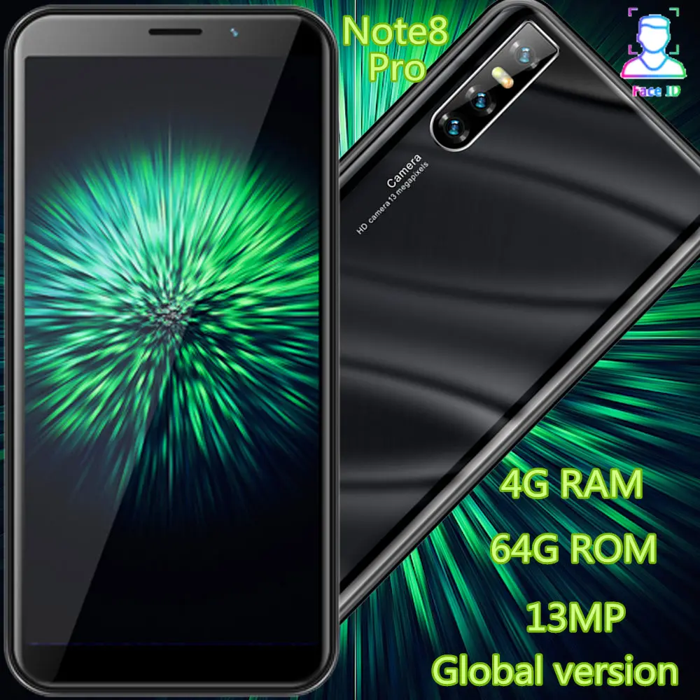 Note8 Pro quad core smartphones 4G RAM 64G ROM 6.0" big screen 13MP Face ID unlocked android mobile phones cheap celulars Global