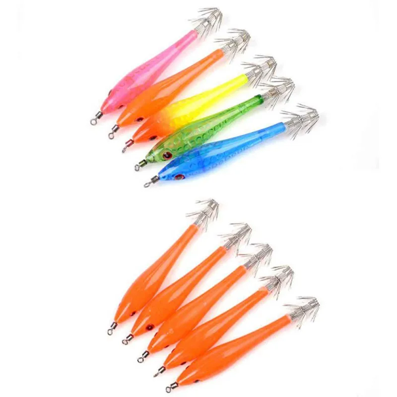 5pcs/set Luminous Shrimp Squid Jigs Jigging Squid Hook Trout Lure Squid Bait Artificial Wood Shrimp Hard Fishing Lure