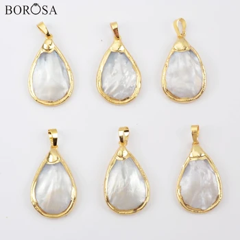 

BOROSA Design 10Pcs Gold Plating Natural White Shell Pendant Drop Geometric Natural Shell Pendant for Earring Handmade G1926