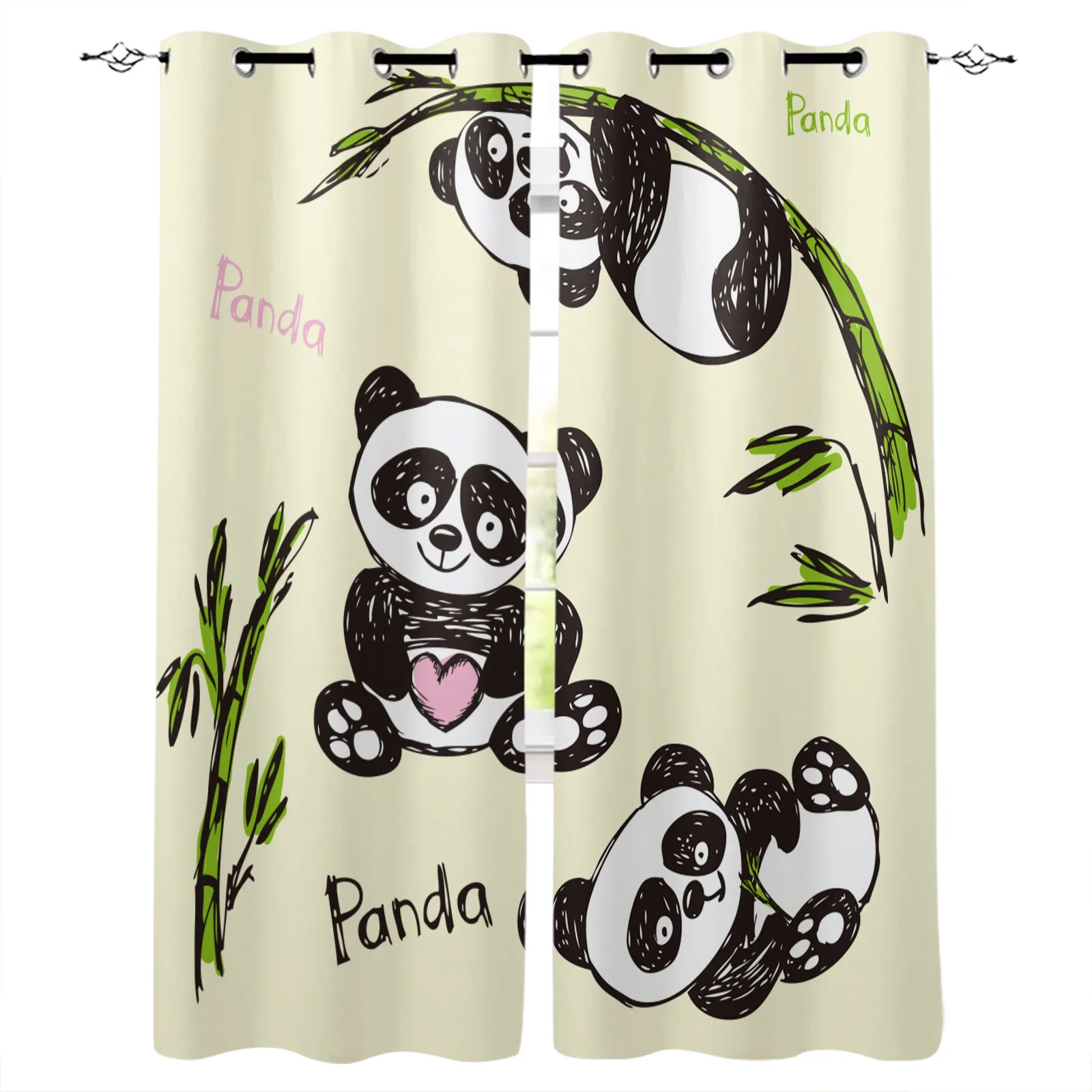 

Cute Cartoon Animal Panda Bamboo Modern Blackout Curtains For Living Room Bedroom Window Treatment Blinds Drapes Kitchen Curtain
