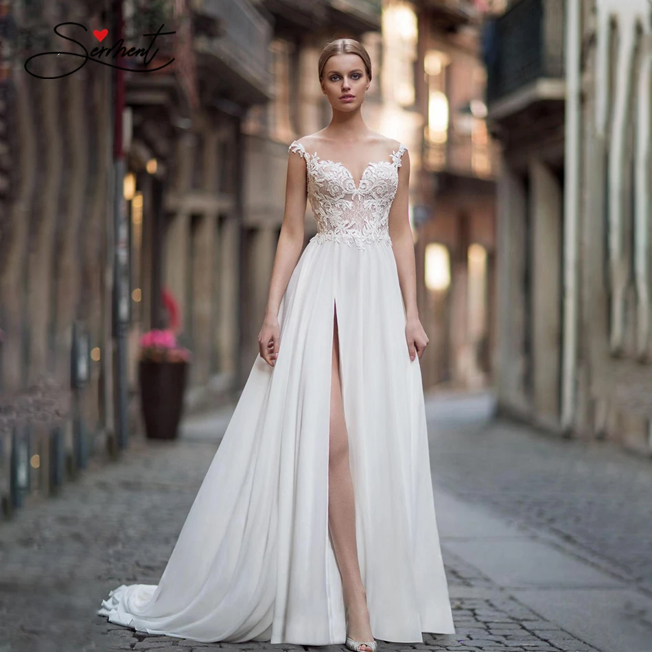

OLLYMURS 2020 Luxury Wedding Dress Silky Organza Applique V-neck Backless Sleeveless Lace Wedding Dress Support Tailor-made