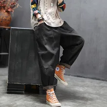 Осенние джинсы женские большие размеры свободные ретро джинсовые брюки новые женские карманные Соединенные винтажные повседневные джинсовые брюки