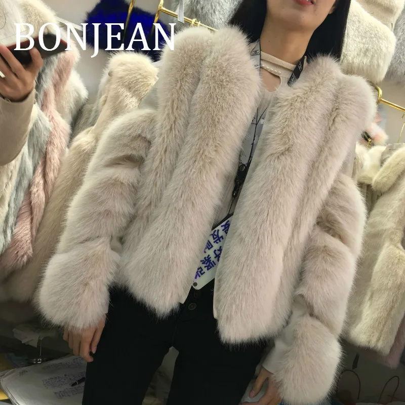 Bonjean/ зимние пальто и верхняя одежда, открытая стежка, куртка из искусственного лисьего меха, короткий рукав, широкий пояс, куртки для женщин, BJ1797