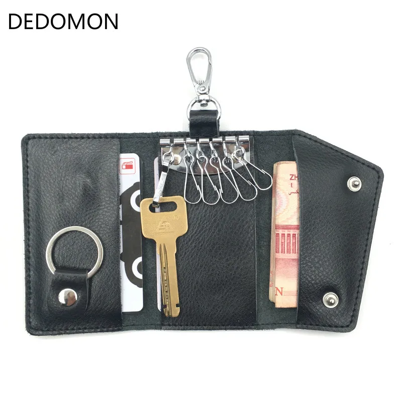 

2019 Key Holder Wallet 100% Genuine Leather Unisex Solid Key Wallet Organizer Bag Car Housekeeper Wallet Card Holder