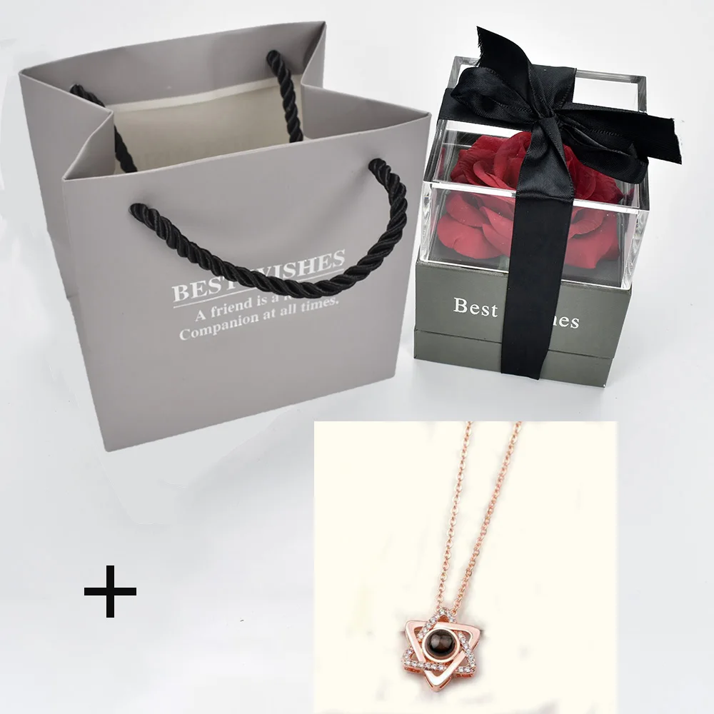 Unfade цветок Роза шкатулка с сюрпризом 100 языков я люблю тебя ожерелье необычный подарок для матери подруги - Цвет: box with necklace 15