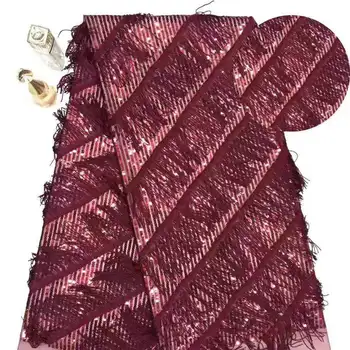 

2019 New African Lace Fabric, French Sequins Net Lace Noble Red Sequins Fabrics High Quality African Tulle Sequins Lace Fabric