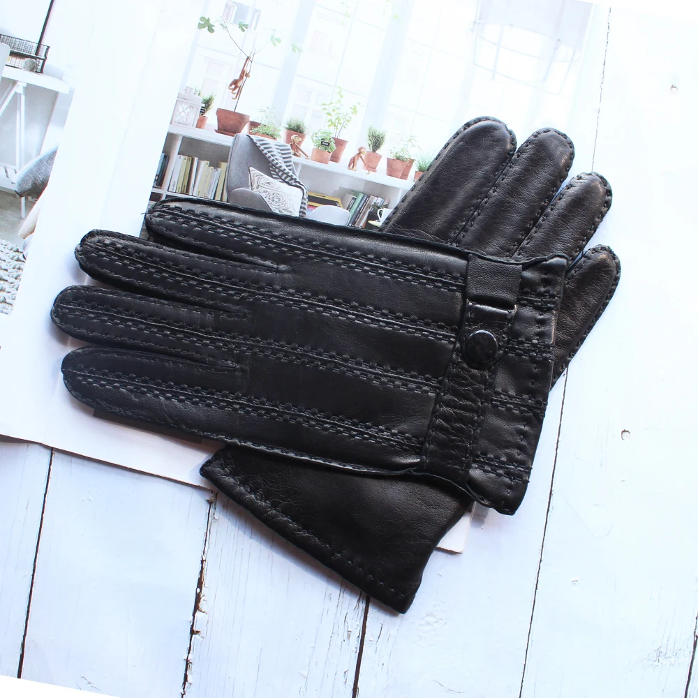 High quality new men's goat leather gloves fashion short black imported leather gloves outdoor riding driving gloves