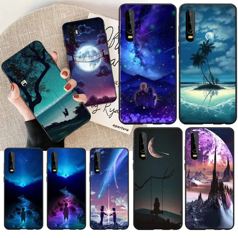 Мягкий черный телефонный чехол PENGHUWAN с Луной и солнцем для Huawei Honor 20 10 9 8 8x 8c 9x 7c 7a Lite