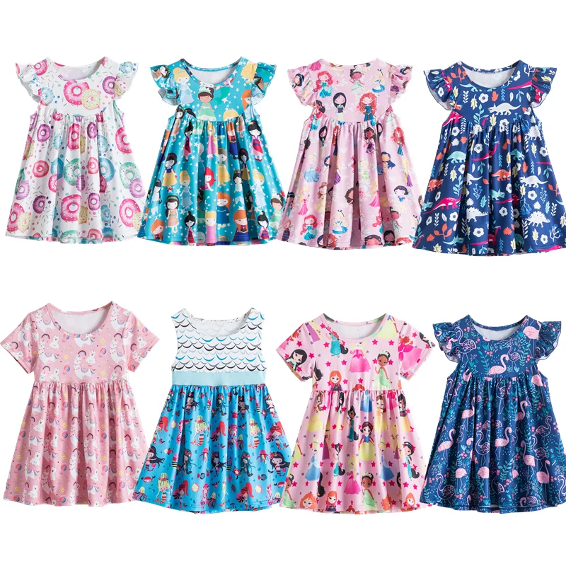 Baby Girls Princess Dress For Kids Summer Short Sleeve Unicorn Flower Printed Dresses Toddler Children Holiday Party Clothing | Детская