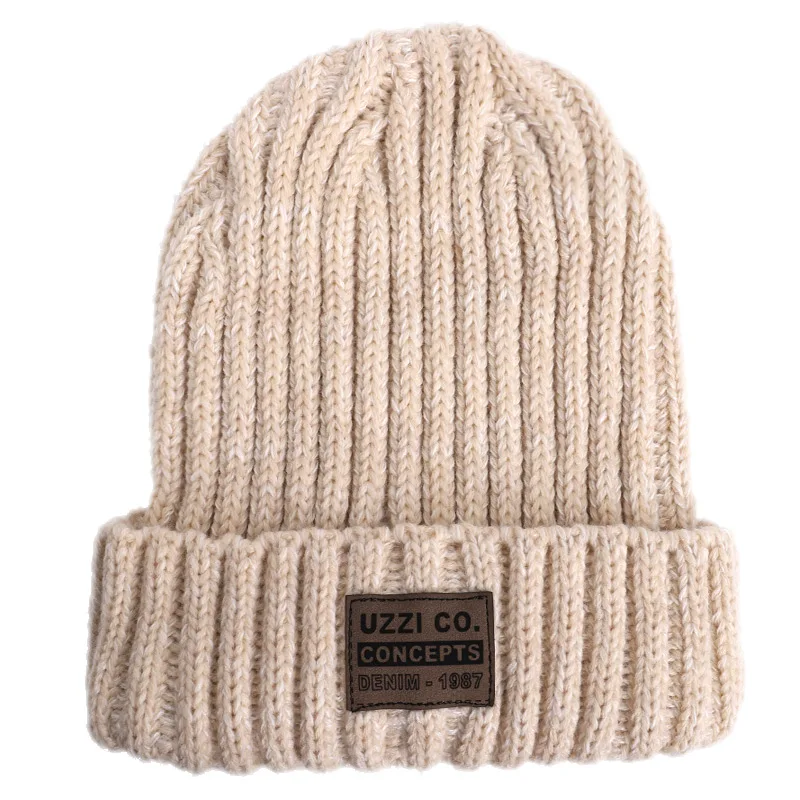 Модные зимние шляпы для женщин, повседневные шапочки для мужчин и женщин, теплая вязаная зимняя шапка, одноцветная шапка в стиле хип-хоп - Цвет: Beige