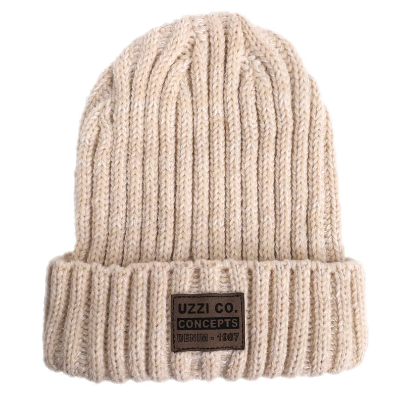 Fashion Winter Hats for Woman Casual Beanies for Men Women Warm Knitted Winter Hat Fashion Solid Hip-hop Beanie Hat Unisex Cap - Цвет: Beige