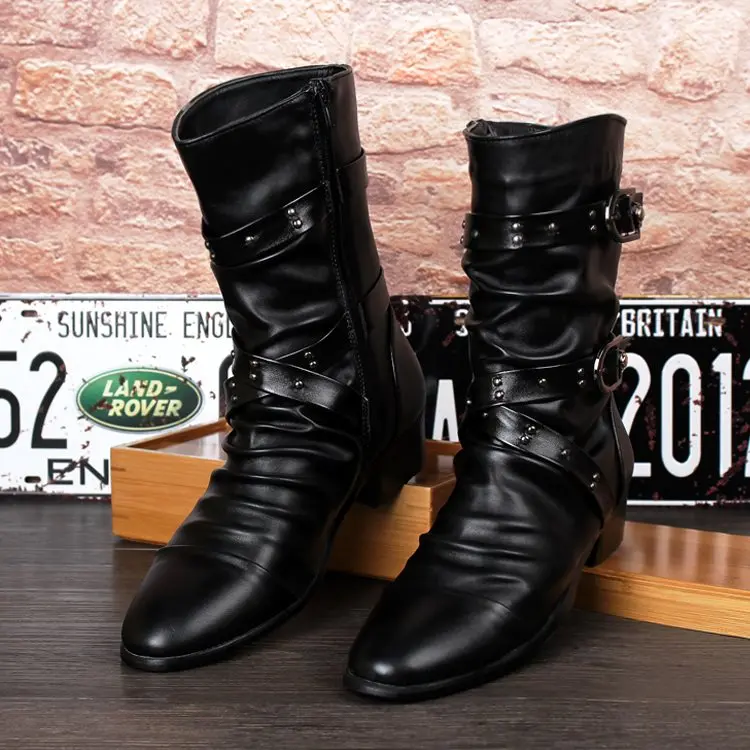 Мужские мотоциклетные ботинки г. Модные ботинки до середины икры в стиле панк-рок мужские черные повседневные ботинки из натуральной кожи с высоким берцем мужская повседневная обувь - Цвет: standard