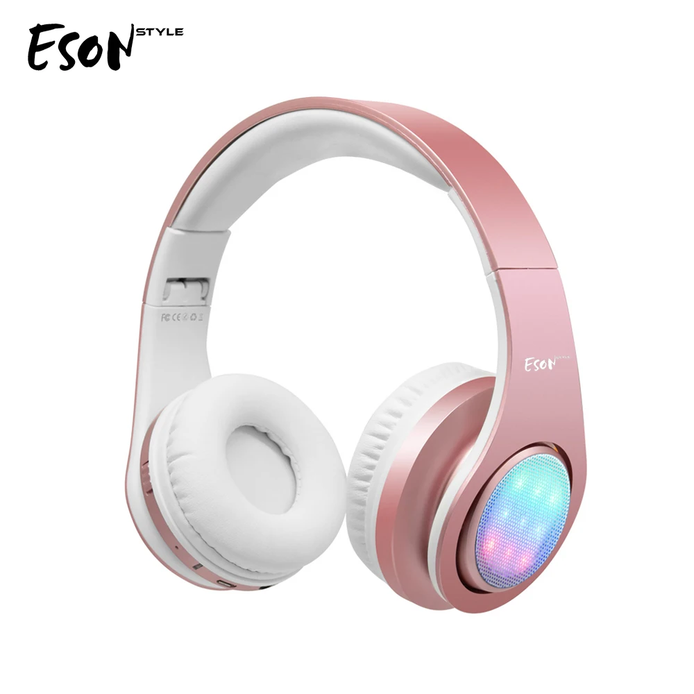 

Eson Style Wireless Portable Foladble Over Head LED RGB Dancing Bluetooth Headphones-RoseGold