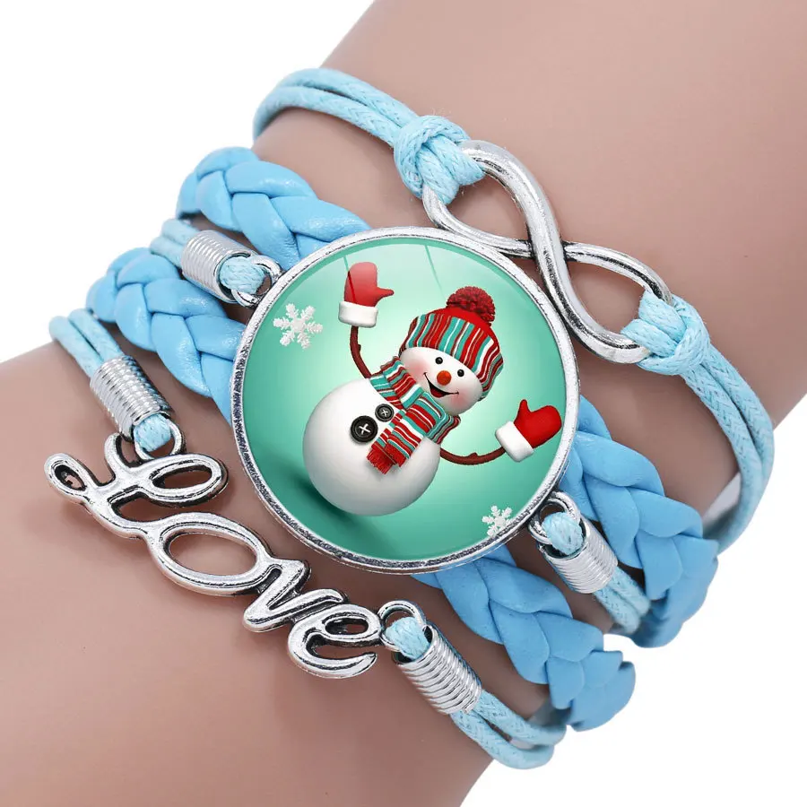 Красивый синий Рождественский Снеговик бесконечный кожаный браслет девушка большое дело ручной работы веревка обертывание браслет 11 видов конструкций - Окраска металла: 1