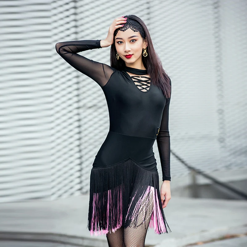 Latin Dress Women Jitterbug Fringe Dress Great Gatsby Dance Outfit Party Dress Stage Show Wear Competition Dance Dresses Black