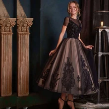 New Arrival dubaj suknia wieczorowa z krótkim rękawem czarne koronkowe suknie wieczorowe z aplikacjami 2021 Abendkleider formalna sukienka Party