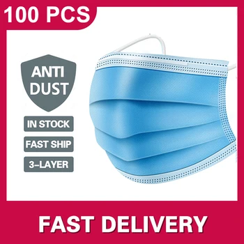 

100PCS Disposable Face Masks Anti Dust Masque Non Woven Protective 3 Layers Filter Earloops Mascherine Mascarillas De Protection