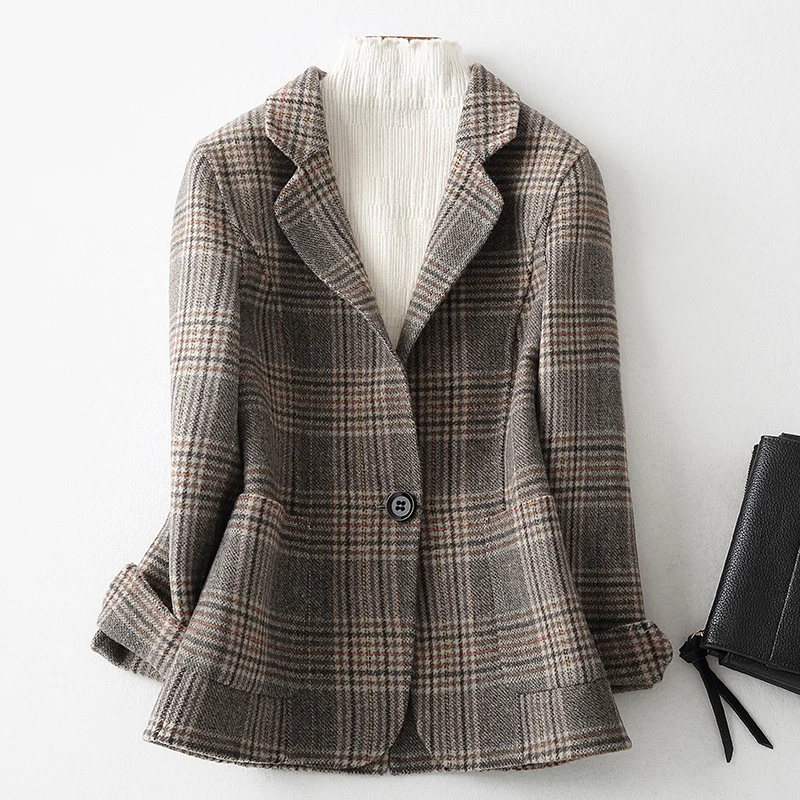 Double Sided Cashmere Coat Ladies Autumn Winter Warm Wool Jacket for Women Top Quality Short Plaid Ydf48 MF643 | Женская одежда