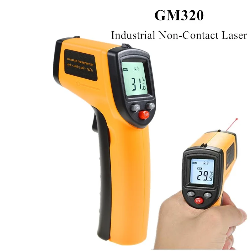 

Hot GM320 Handheld Non-Contact Ir Infrared Thermometer Digital Lcd Laser Industrial Object Measurement Surface Temperature Meter