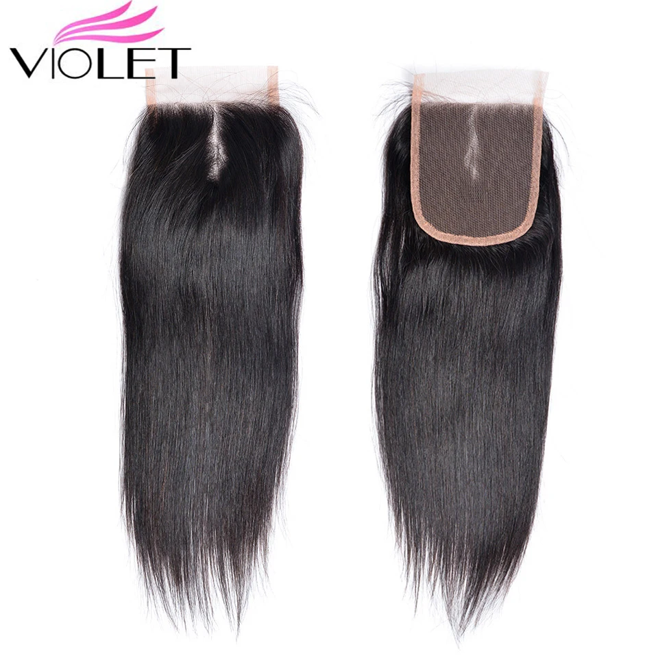 

VIOLET 4x4 Lace Closure 100% Human Hair Closure Indian Hair Weaving Natural Color Non Remy Straight Closure Free/Middle/Three PS