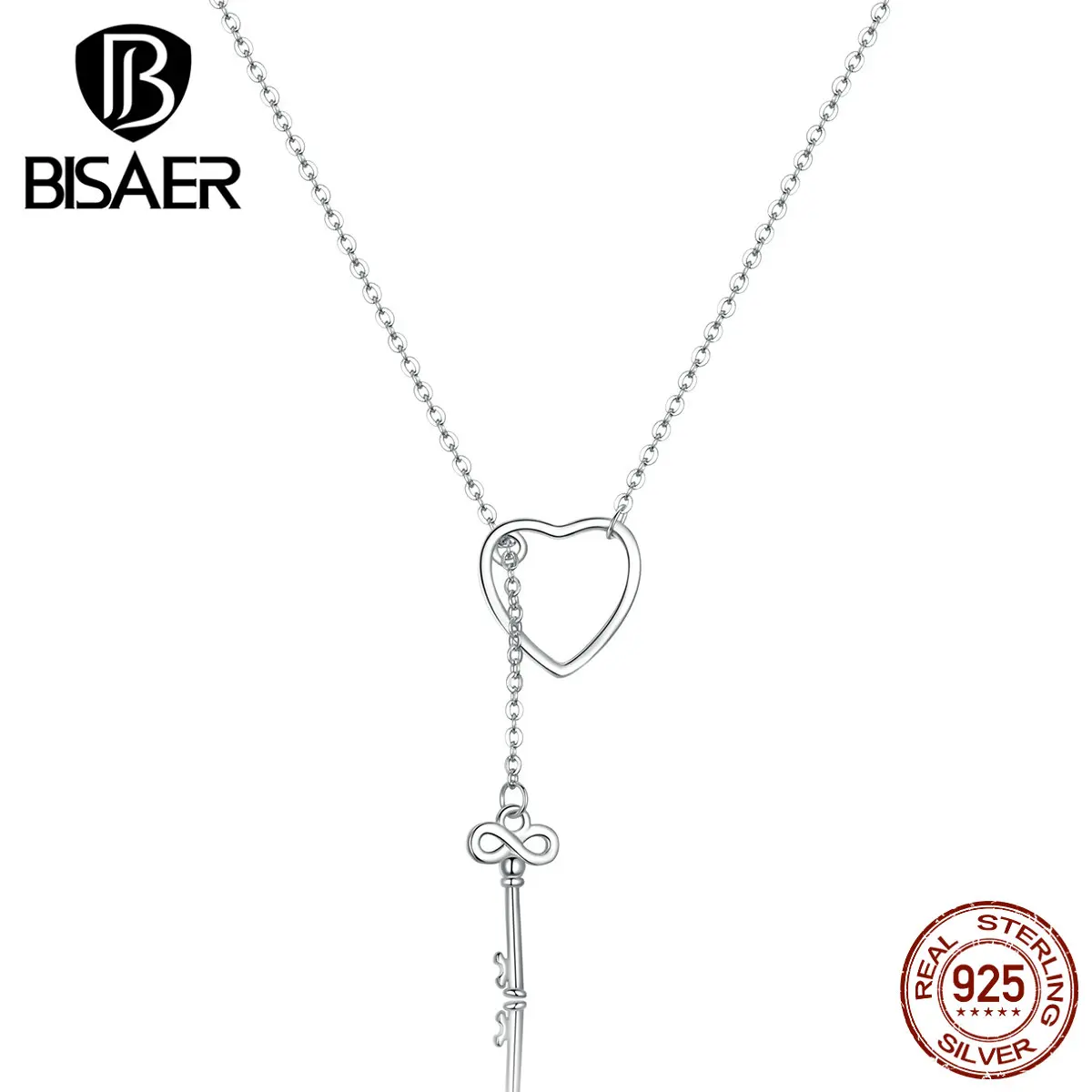 925 пробы серебро ключ к вашему сердцу длинные подвески ожерелья для женщин Девушка стерлингового серебра ювелирные изделия Рождественский подарок HSN107