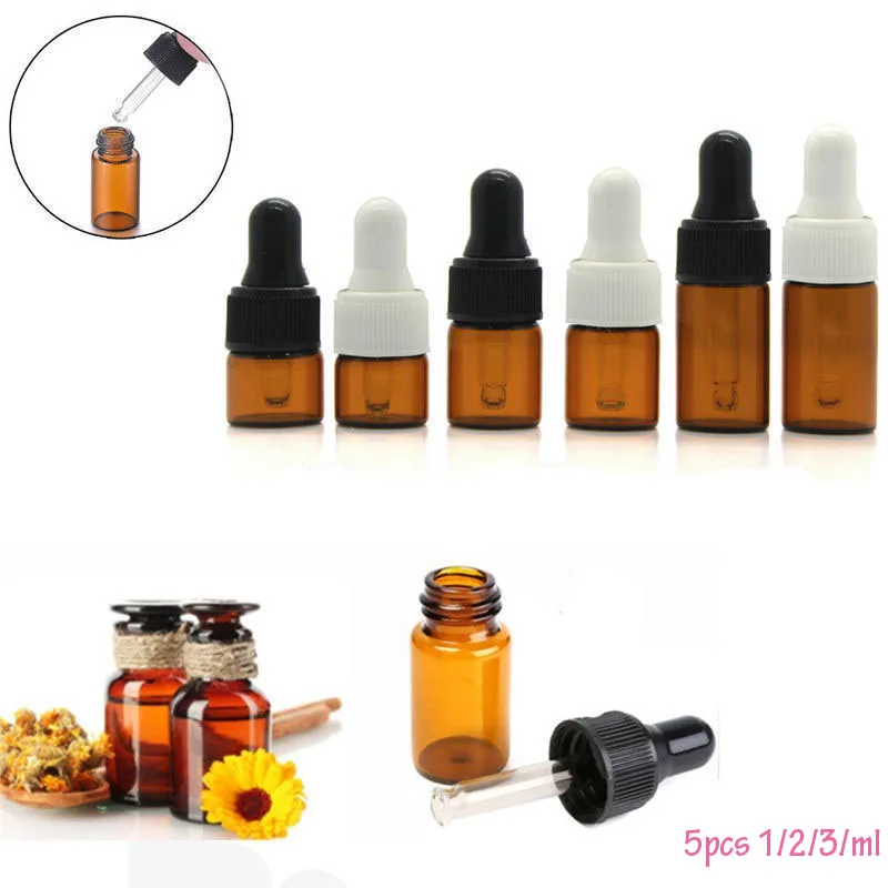 

5Pcs 1/2/3 ml Brown Glass Straw Eye Drops Aromatherapy Essential Oil Dropper Bottle E lqulied Bottle Glass Dropper Bottle