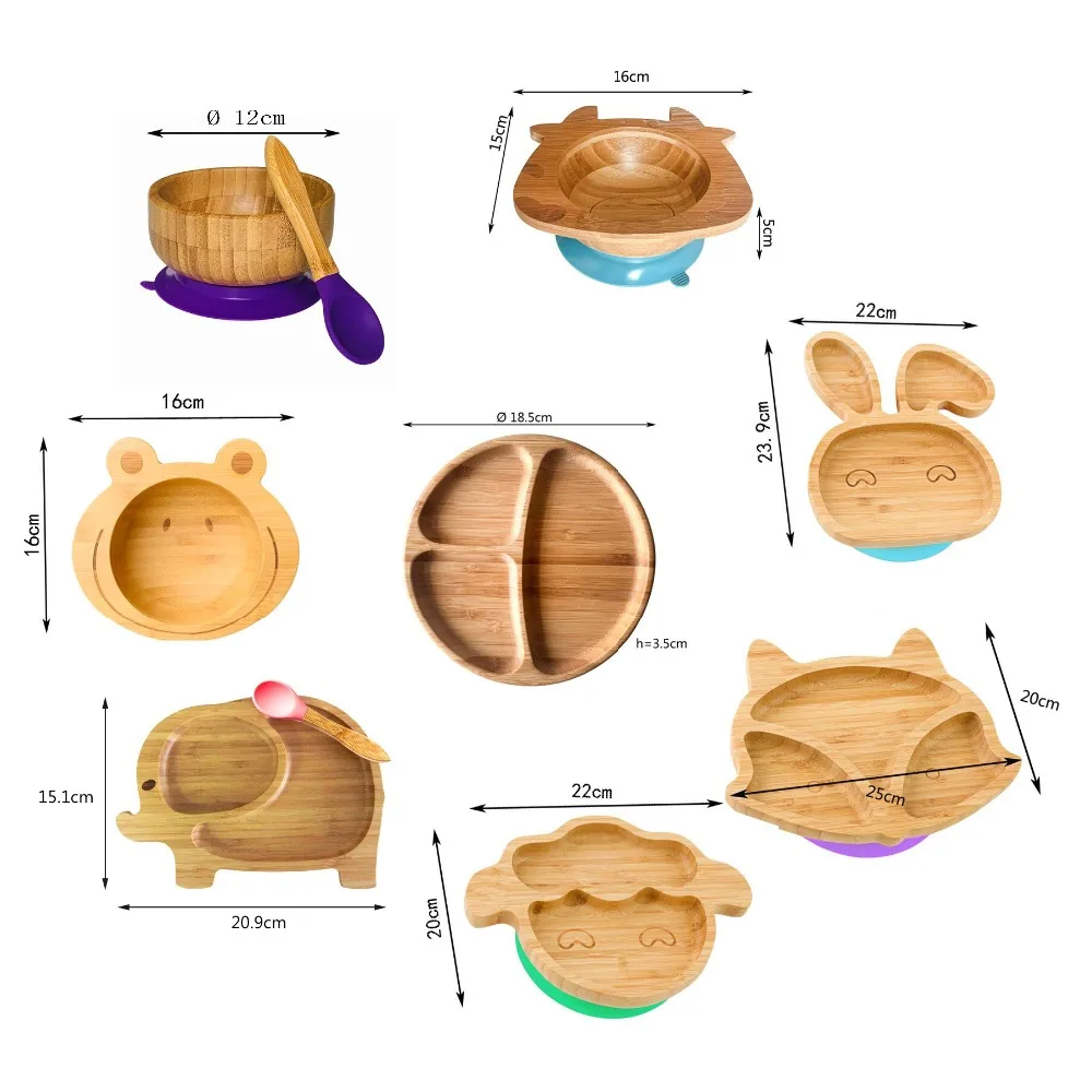 Хорошее качество вилка детская всасывающая чаша и подходящая ложка набор, всасывание остается положить миска для кормления, натуральный бамбук