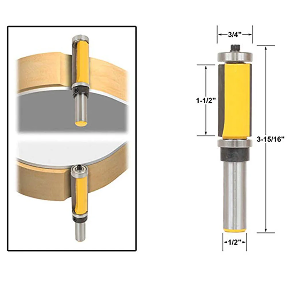 

12.7mm / 1/2" Flush Trim Router Bit with Bottom Bearing Carbide 1/2 Inch Shank Woodworking Tool 38mm Milling Cutter for Wood