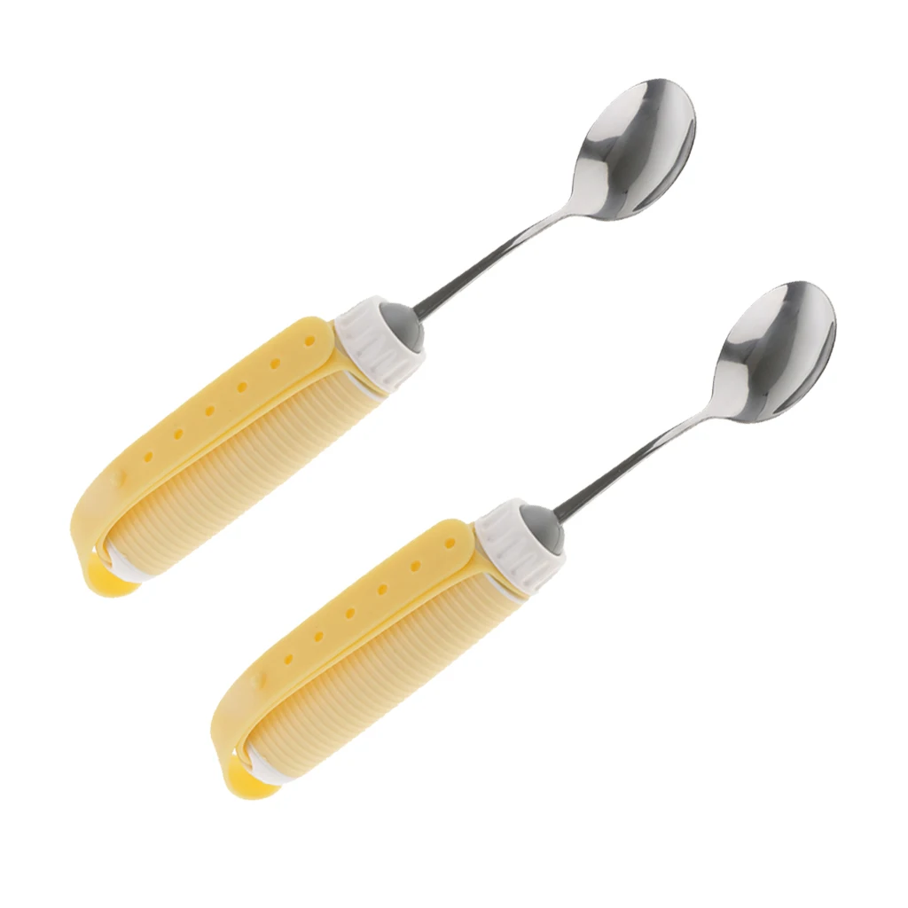 2pcs Flexible 360° Rotating Swivel Spoon Utensil Eating Aids With Portable Strap Handle For Disabled, Elders, Children