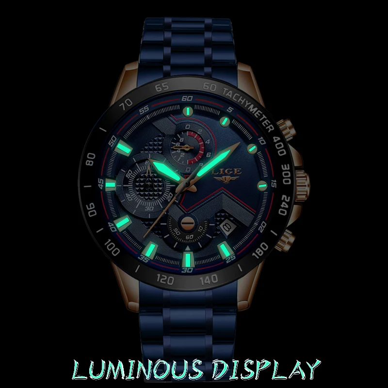 Lige Fashion Business Blue Mens Watches Top Brand Luxury Clock Male Military All Steel Waterproof-3