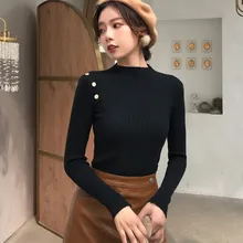 Black sweater Women Autumn Winter New Button Slim Turtleneck Sweater Female Simple All-match Solid Color Knit Pullover Sweaters Black sweater Women Autumn Winter New Button Slim Turtleneck Sweater Female Simple All-match Solid Color Knit Pullover Sweaters