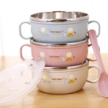 

Smart Stainless Steel Cartoon Feeding Bowl with Handles and Spoon for Babies Toddlers and Kids BPA free