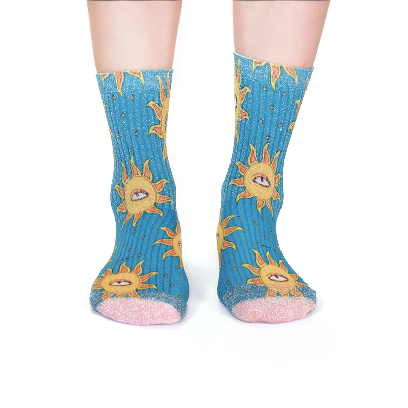 В стиле «хип-хоп» 3D цветные носки для Для женщин и девочек смешные носки Харадзюку на лодыжке в уличном стиле с длинным круглым носки Calcetines Mujer