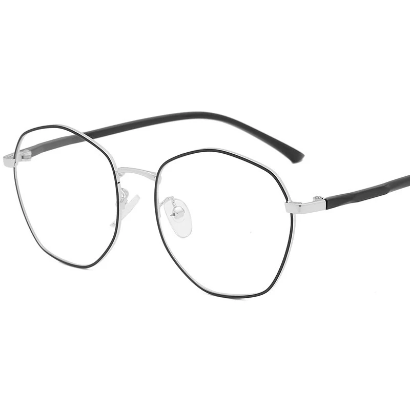 Новинка, полная оправа, модные полигоновые ретро очки, тренд, неправильное украшение, плоское зеркало, удобное с оправой для близорукости - Цвет оправы: Black Silver