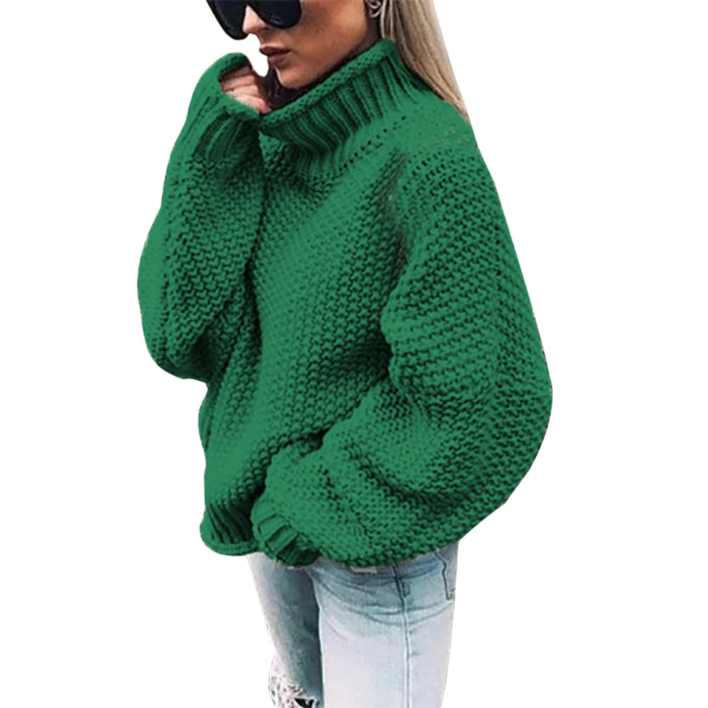 dark green Puimentiua вязаный свитер с высоким воротом для женщин, зимняя теплая вязаная одежда, повседневный тонкий однотонный топ, зеленый, оранжевый, белый свитер размера плюс - Цвет: dark green
