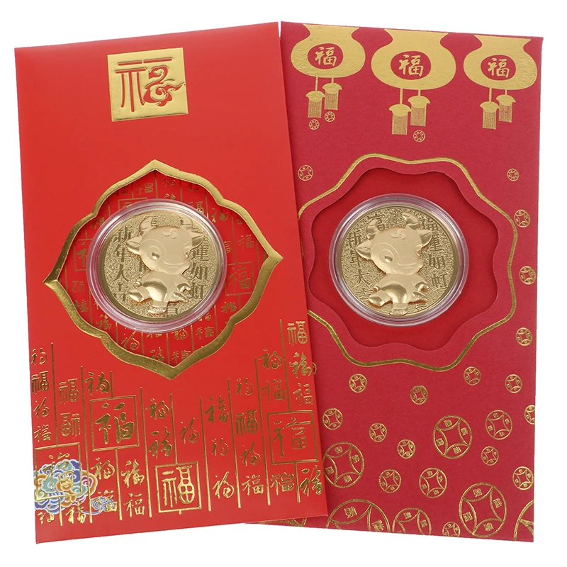 

1PC 2021 New Year Blessing Red Envelope Lucky OX Commemorative Coin