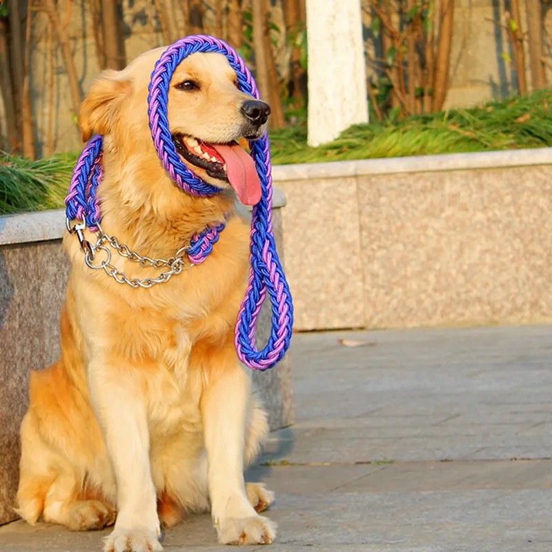 Large Dog Leash Big Dog Chain Leash Supplies Pet Collars Chest Strap Dog Collar Rope Golden Retriever Labrador Durable Leash 30