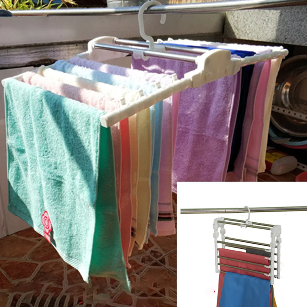 Space Saving Rustproof Pants Hanger Shelf Organized Storage Rack Folding Stainless Steel Hotel Clothes Durable Home Jeans