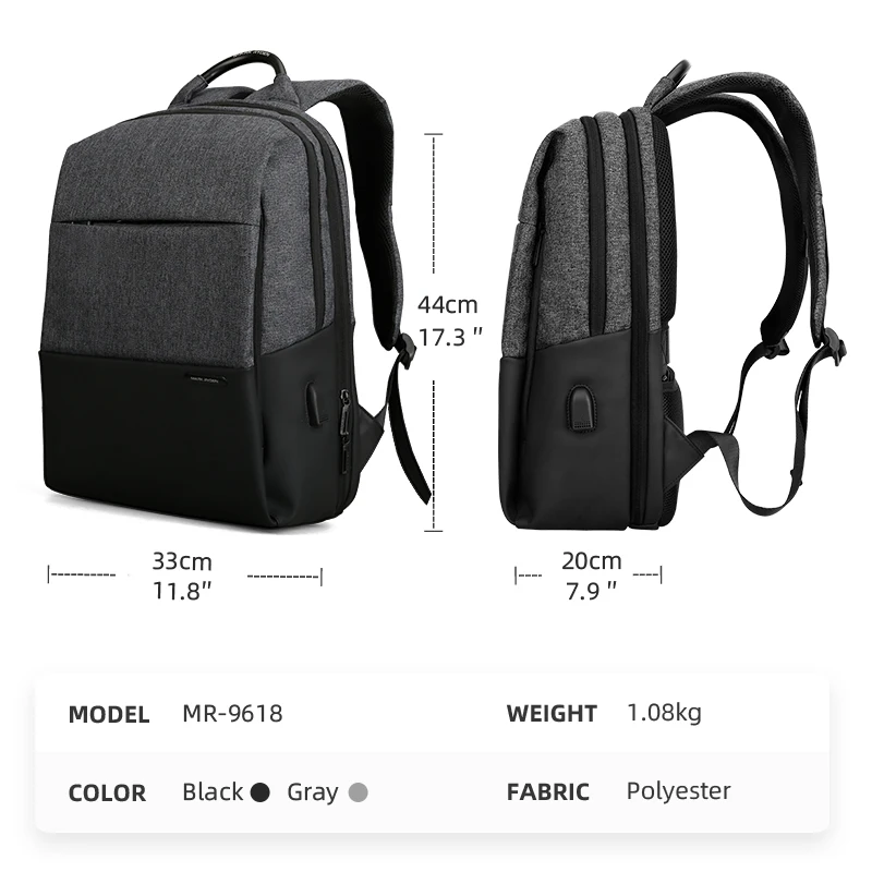 Mark Ryden Men Backpack Large Capacity Teenager Male Mochila Back Anti-thief Bag USB Charging 15.6