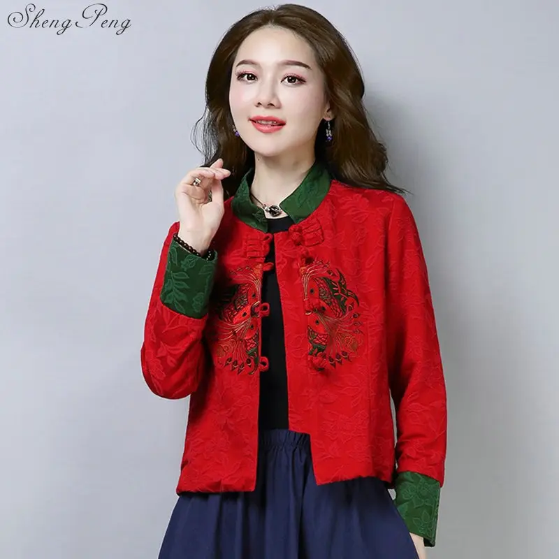 Traditional Chinese Clothing For Women China Shirt Chinese Style Tops Jacket Cotton Printing Vertical Cheongsam Tops V1734